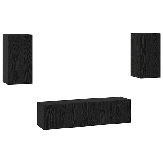 TV Cabinet Set Black Oak Engineered Wood
