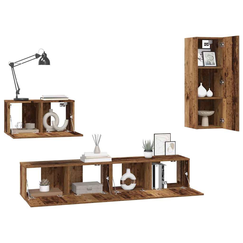Wall TV Cabinet Wall-mounted 4 pcs Old Wood Engineered Wood