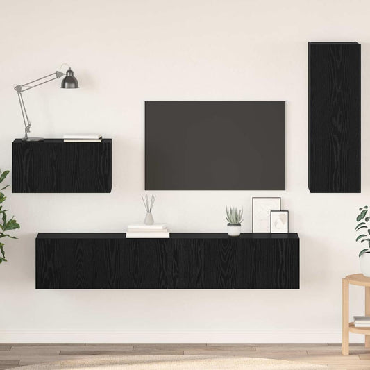 Wall TV Cabinet 4 pcs Black Oak Engineered Wood