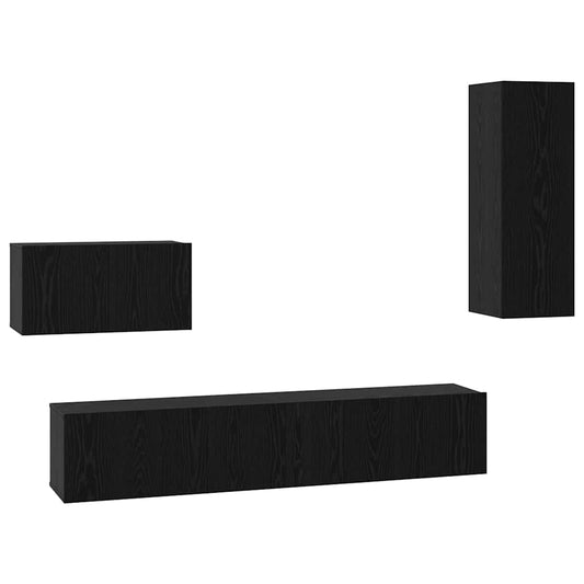 Wall TV Cabinet 4 pcs Black Oak Engineered Wood