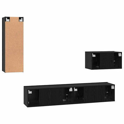Wall TV Cabinet Wall-mounted 4 pcs Black Oak Engineered Wood