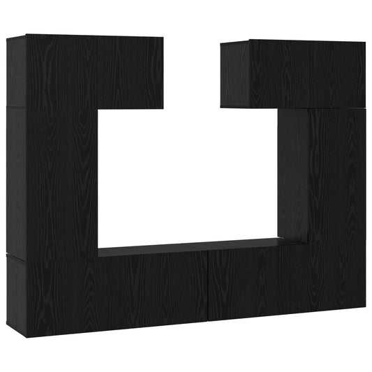 TV Cabinet Set 6 pcs Black Oak Engineered Wood