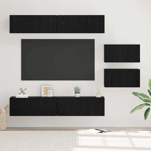 TV Cabinet Set 6 pcs Black Oak Engineered Wood