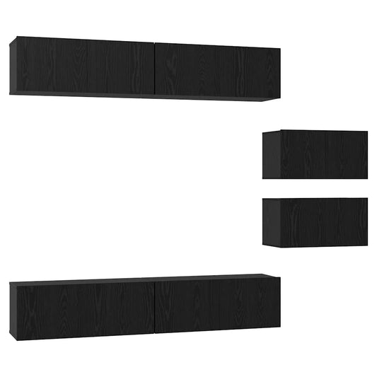 TV Cabinet Set 6 pcs Black Oak Engineered Wood