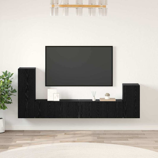 Wall TV Cabinet 3 pcs Black Oak Engineered Wood