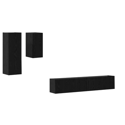 Wall TV Cabinet Wall-mounted 3 pcs Black Oak Engineered Wood