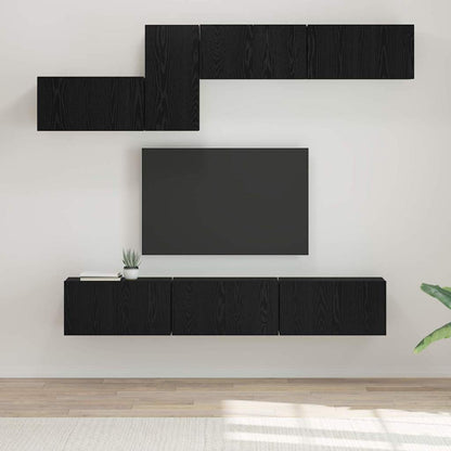 TV Cabinet Set with Drawer 7 pcs Black Oak Engineered Wood