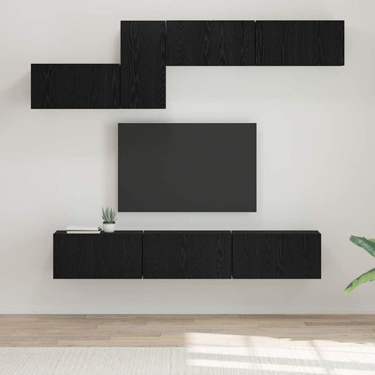 TV Cabinet Set 7 pcs Black Oak Engineered Wood