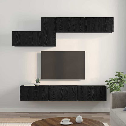 TV Cabinet Set with Drawer 7 pcs Black Oak Engineered Wood