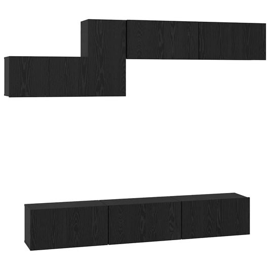 TV Cabinet Set 7 pcs Black Oak Engineered Wood