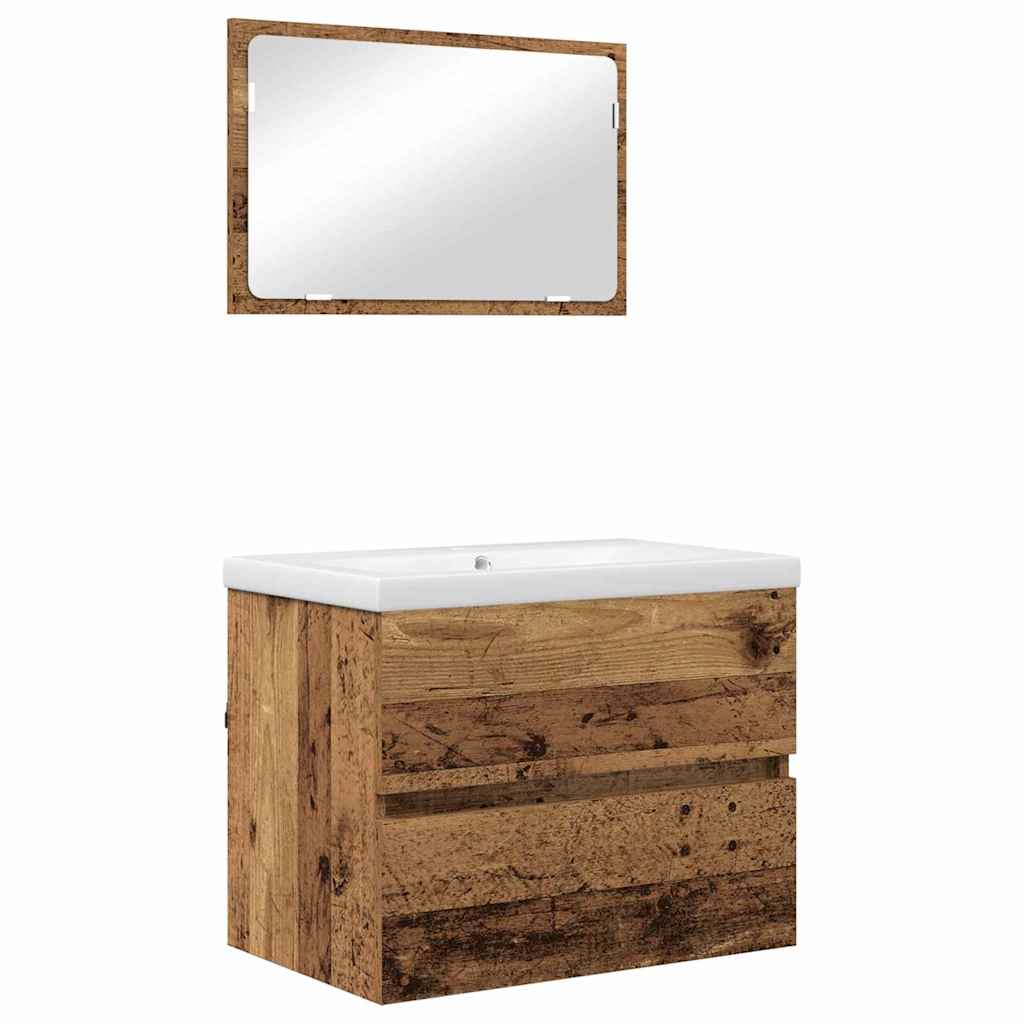 Bathroom Furniture Set 3 pcs Old Wood Engineered Wood