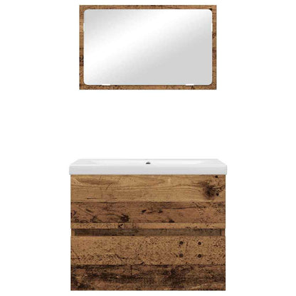 Bathroom Furniture Set 3 pcs Old Wood Engineered Wood