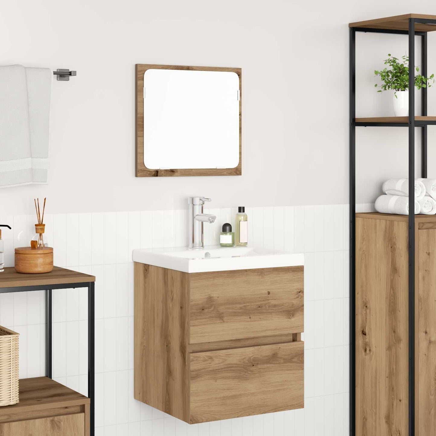 Bathroom Furniture Set 2 pcs Artisan Oak and White