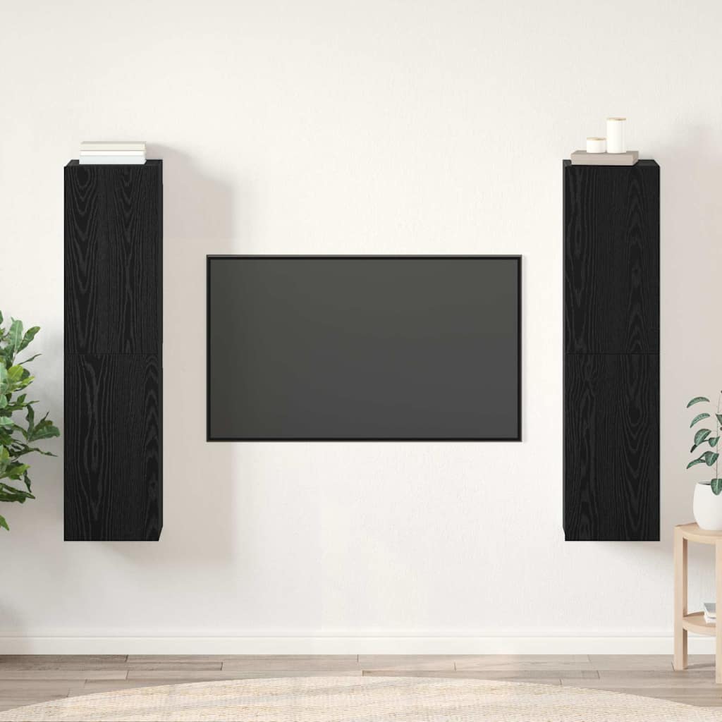TV Cabinet Set Wall-mounted Black Oak Engineered Wood