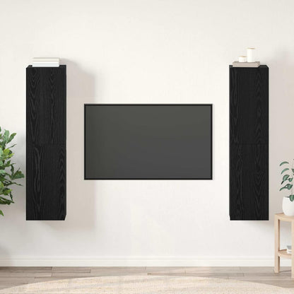 TV Cabinet Set Wall-mounted Black Oak Engineered Wood