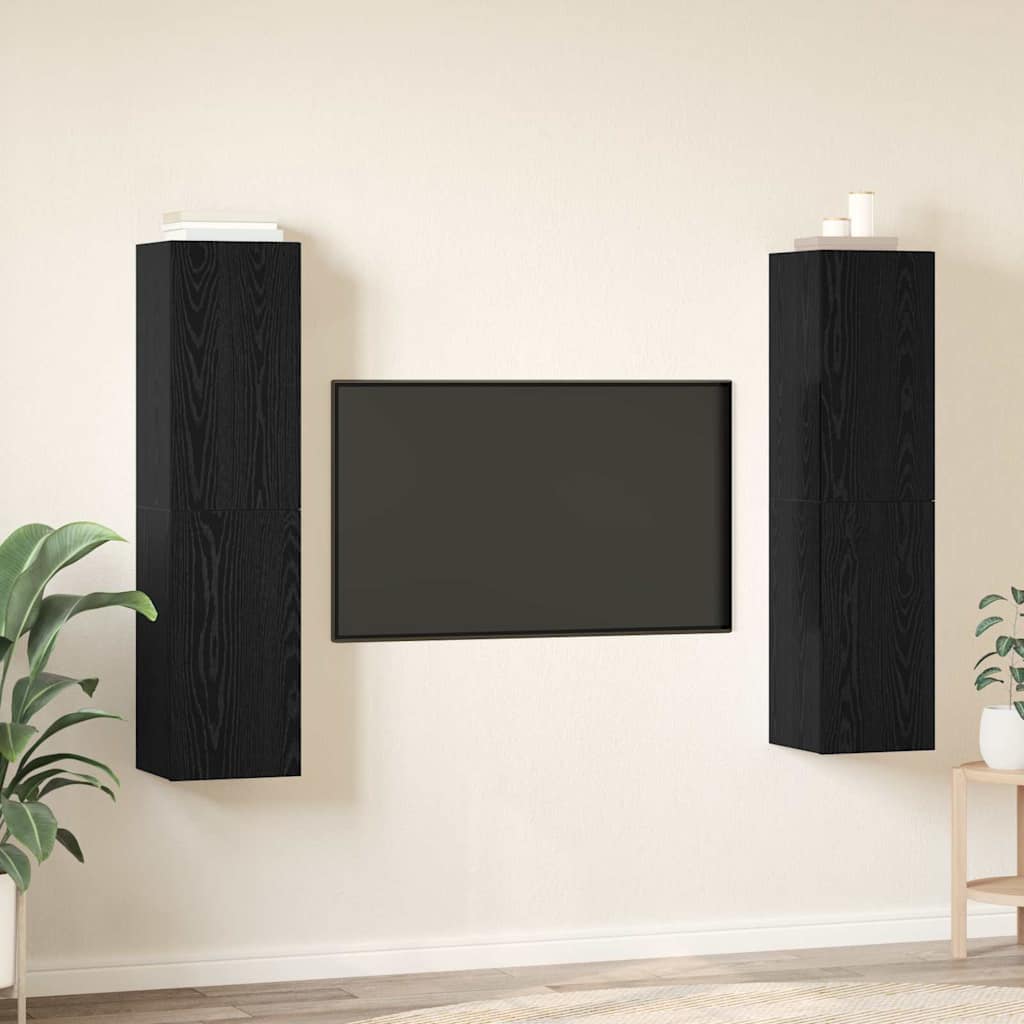 TV Cabinet Set Wall-mounted Black Oak Engineered Wood