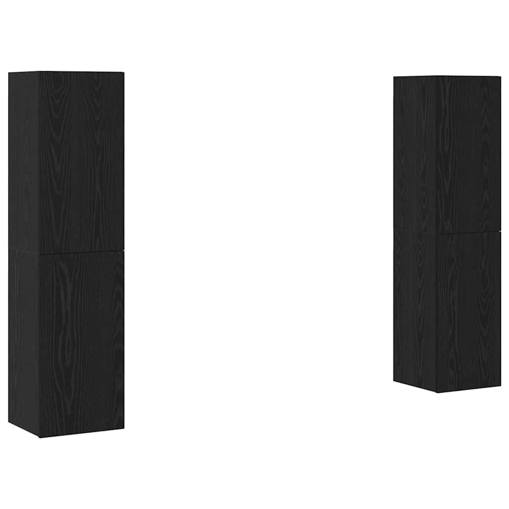 TV Cabinet Set Wall-mounted Black Oak Engineered Wood