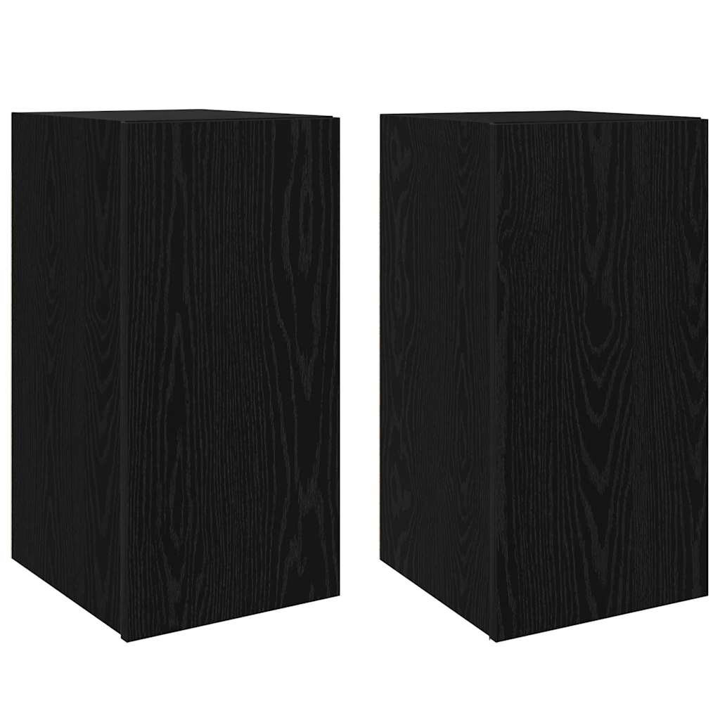 TV Cabinet Set Wall-mounted Black Oak Engineered Wood