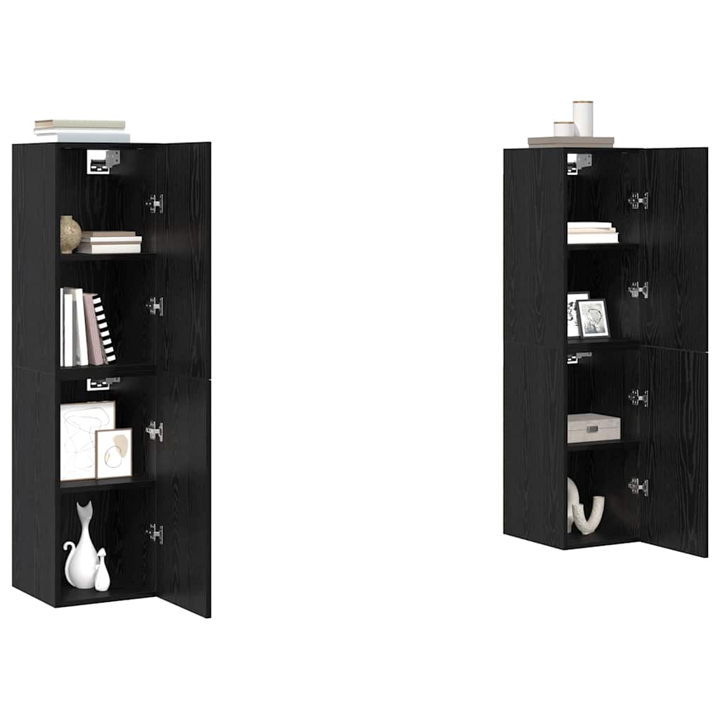 TV Cabinet Set Wall-mounted Black Oak Engineered Wood
