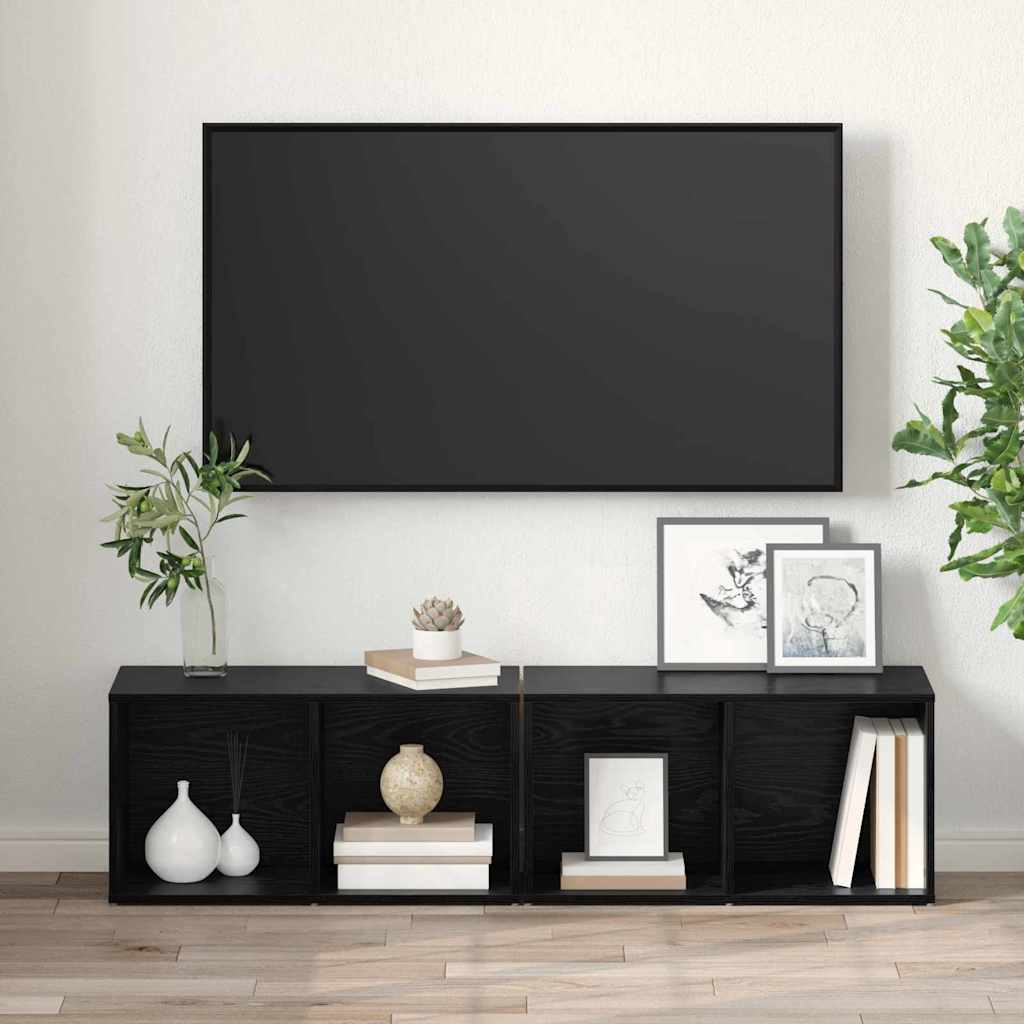 TV Cabinet Set 2 pcs Black Oak 37 x 35 x 72 cm Engineered Wood