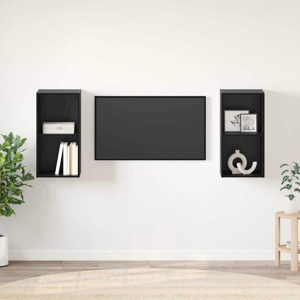 TV Cabinet Set 2 pcs Black Oak 37 x 37 x 72 cm Engineered Wood