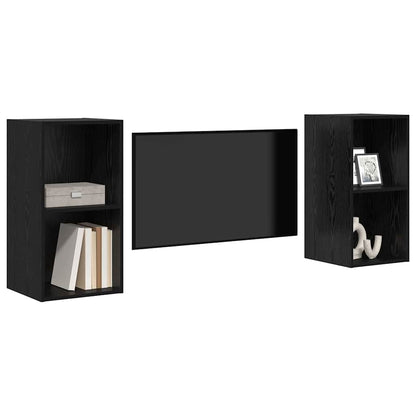TV Cabinet Set 2 pcs Black Oak 37 x 37 x 72 cm Engineered Wood