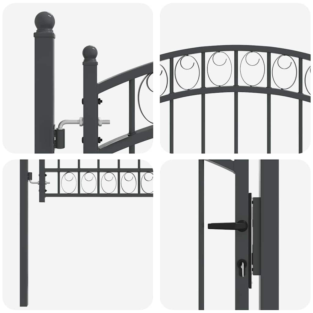 Fence Gate EMMEN 125 x 100 cm Powder-coated steel Grey Lockable