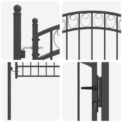 Fence Gate EMMEN 170 x 100 cm Powder-coated steel Grey Lockable