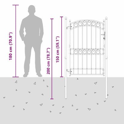 Fence Gate EMMEN 200 x 100 cm Powder-coated steel Grey Lockable