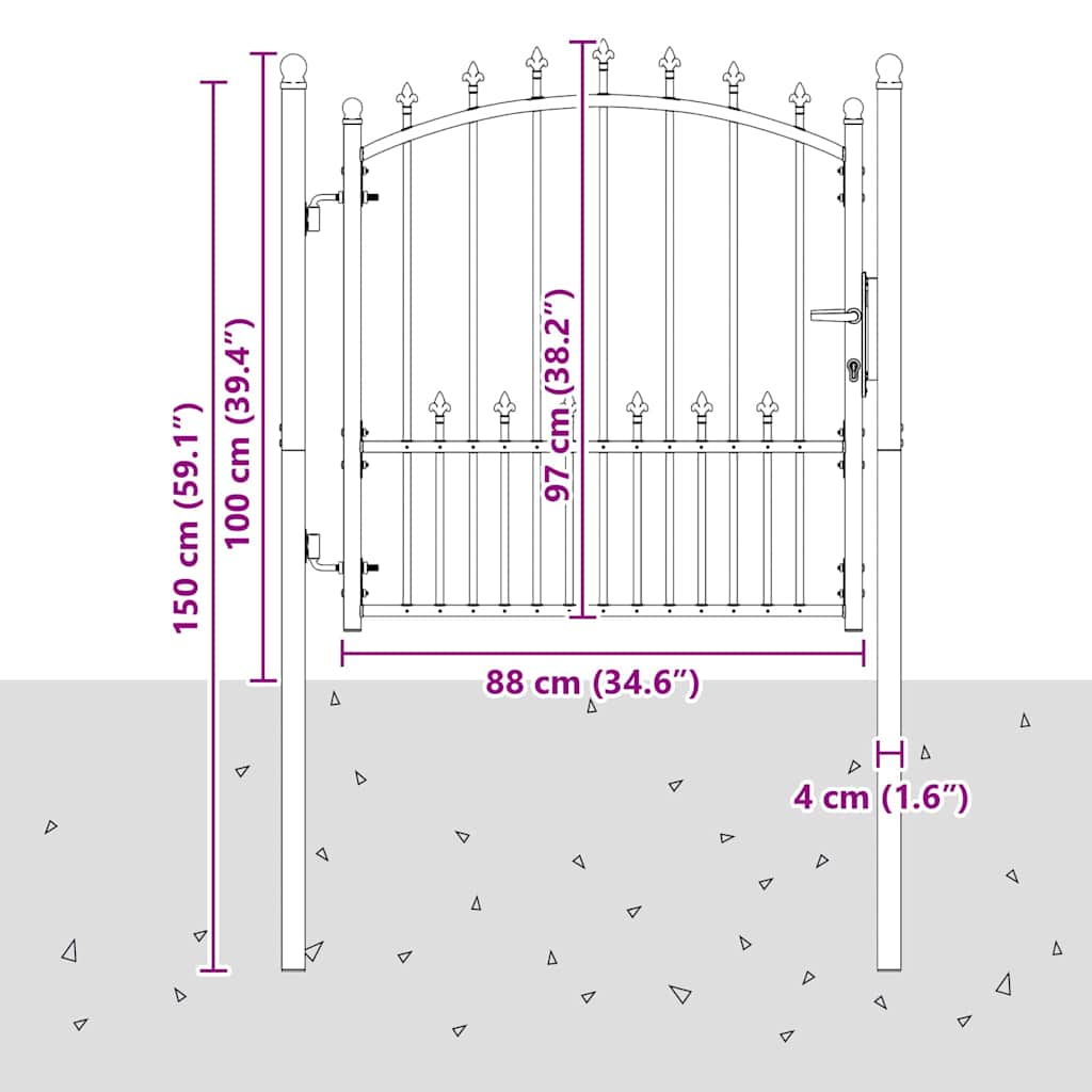 Fence Gate with Spikes EMMEN 100 x 100 cm Powder-coated steel