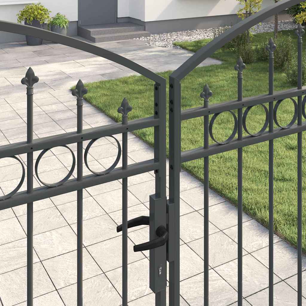 Fence Gate ASSEN 401 x 250 cm Steel Grey Lockable