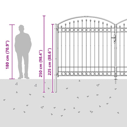 Fence Gate ASSEN 401 x 250 cm Steel Grey Lockable