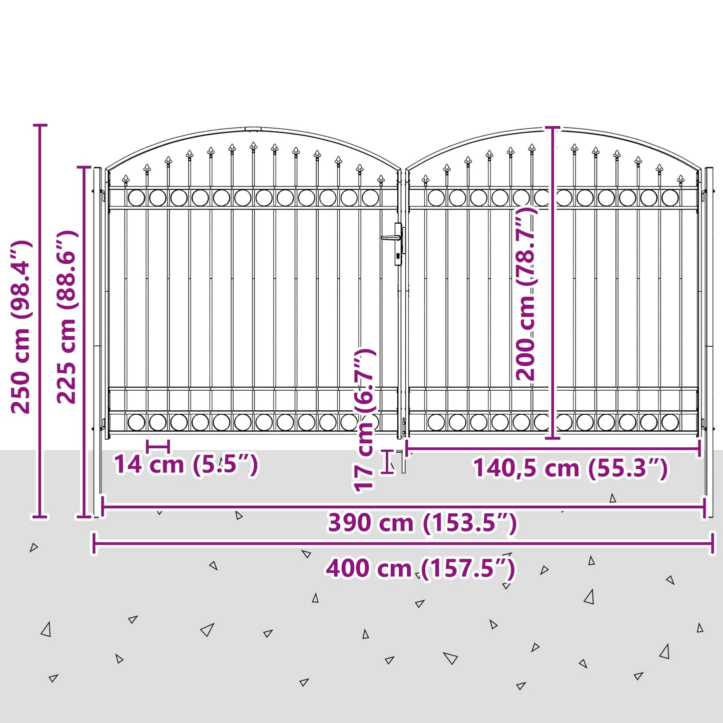 Fence Gate ASSEN 401 x 250 cm Steel Grey Lockable