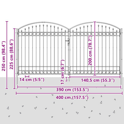 Fence Gate ASSEN 401 x 250 cm Steel Grey Lockable