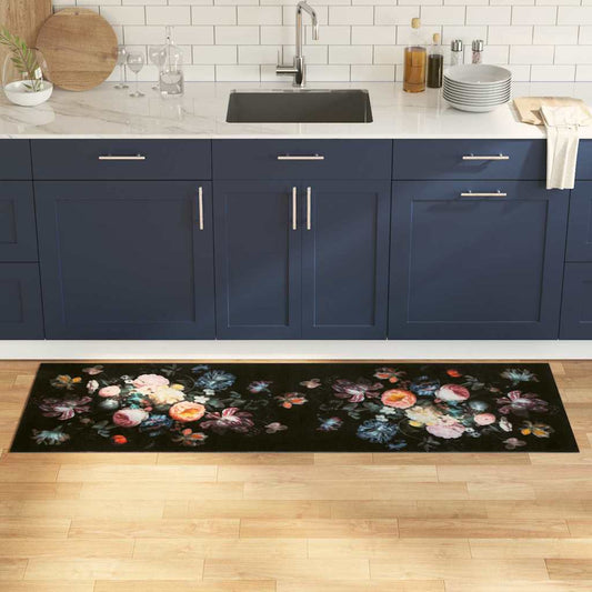 Kitchen Rug Floral Black 180 x 60 cm Velvet