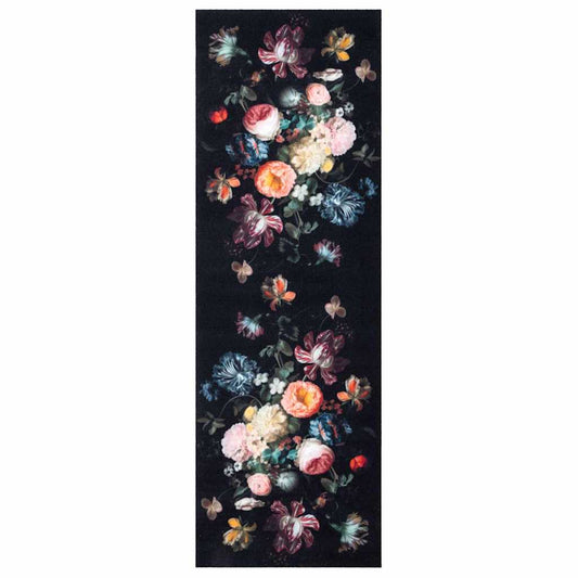 Kitchen Rug Floral Black 180 x 60 cm Velvet