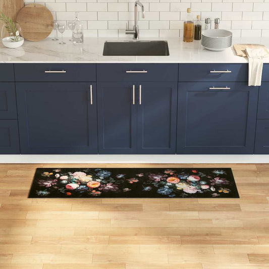 Kitchen Rug Floral Black 150 x 45 cm Velvet