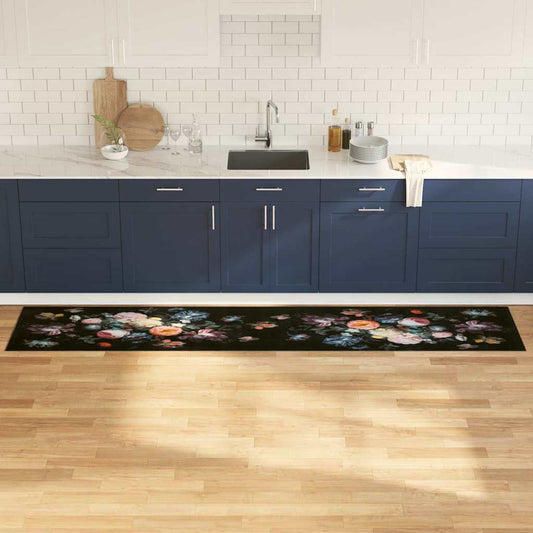 Kitchen Rug Floral Black 300 x 60 cm Velvet