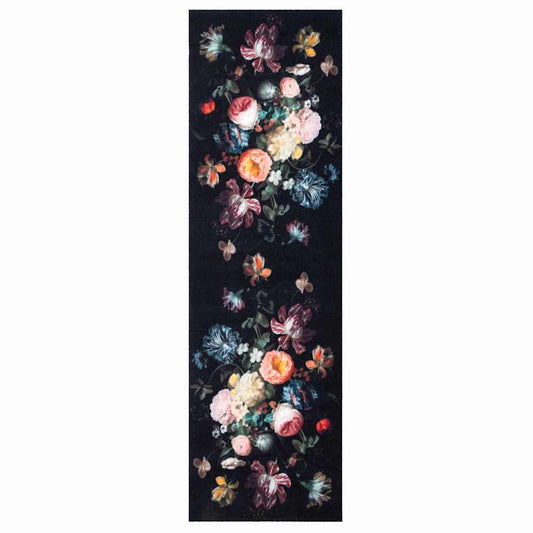 Kitchen Rug Floral Black 300 x 60 cm Velvet