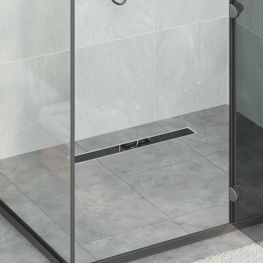 Shower Drain Glass Cover with 360° Siphon Black 60 cm