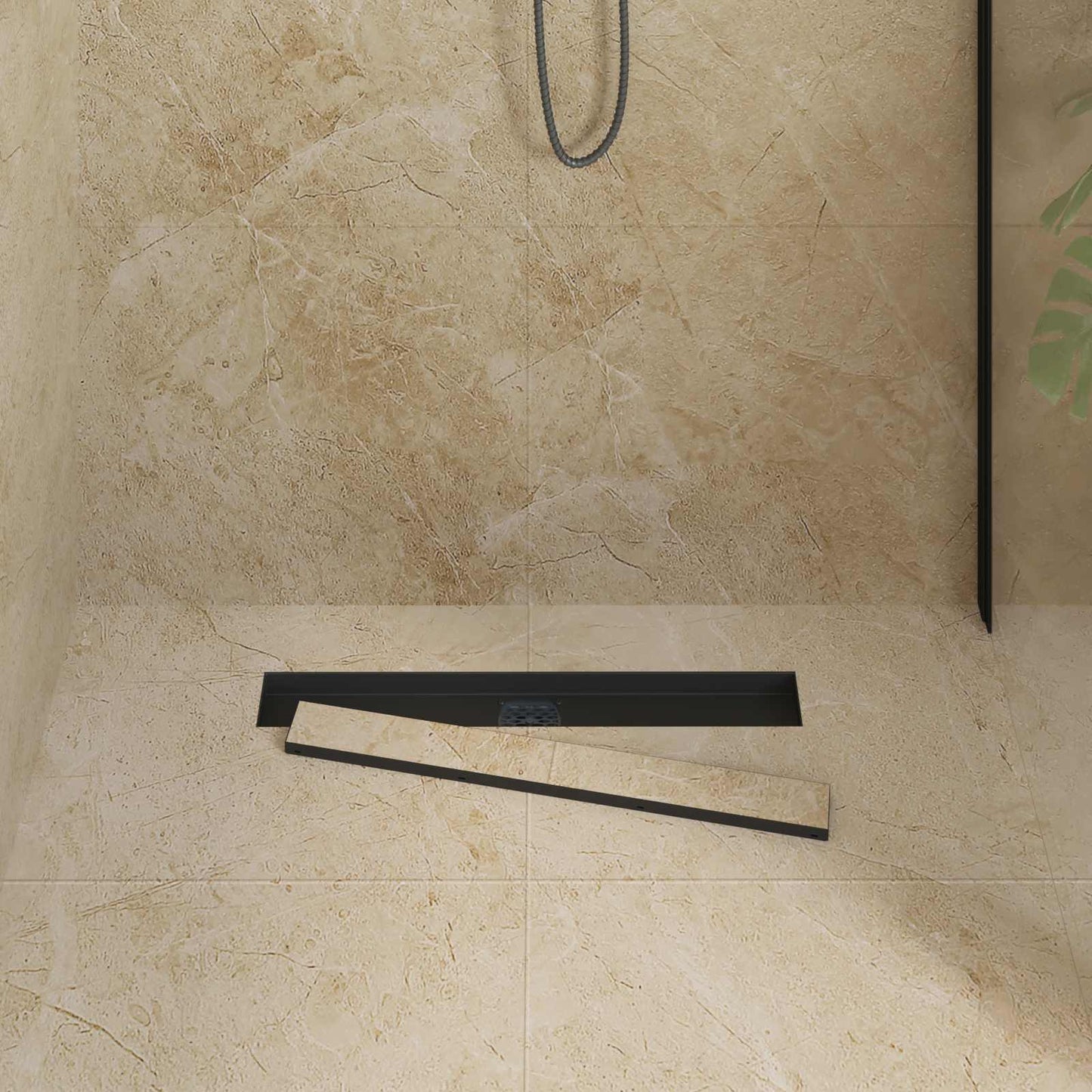 Shower Drain 2-in-1 with 360° Siphon Black 60 cm