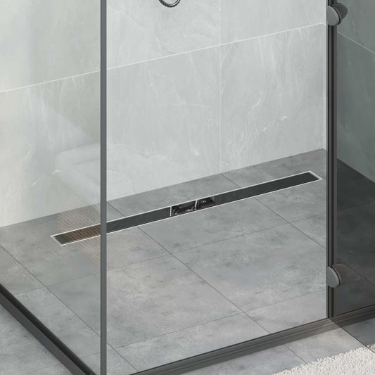 Shower Drain Glass Cover with 360° Siphon Black 90 cm