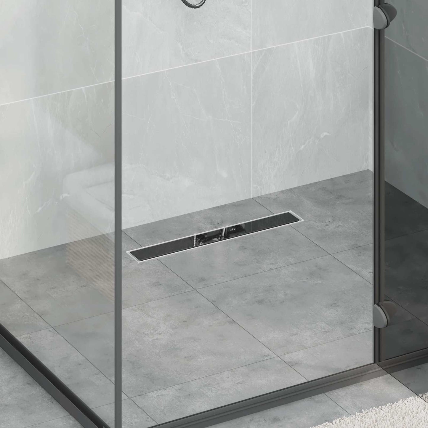Shower Drain with Glass Cover Black 60 cm Stainless Steel 304