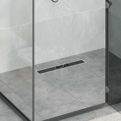 Shower Drain with Glass Cover Black 60 cm Stainless Steel 304
