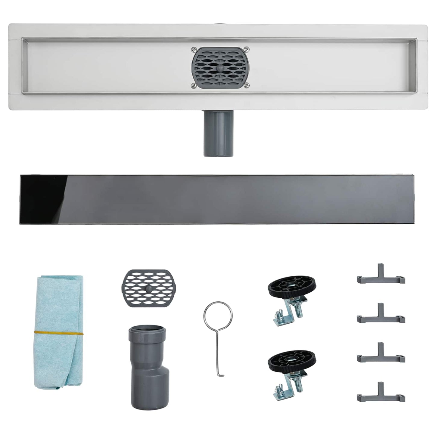 Shower Drain Glass Cover with 360° Siphon Black 80 cm