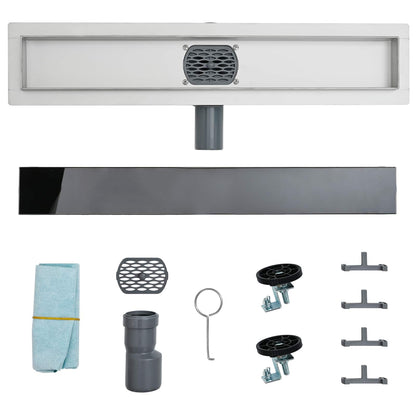 Shower Drain Glass Cover with 360° Siphon Black 80 cm