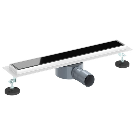 Shower Drain Glass Cover with 360° Siphon Black 50 cm