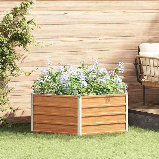 Raised Garden Bed Wood Look 129 x 129 x 45 cm Galvanised Steel