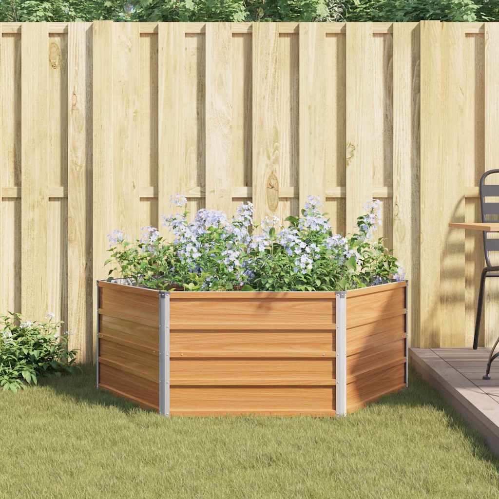 Raised Garden Bed Wood Look 129 x 129 x 45 cm Galvanised Steel