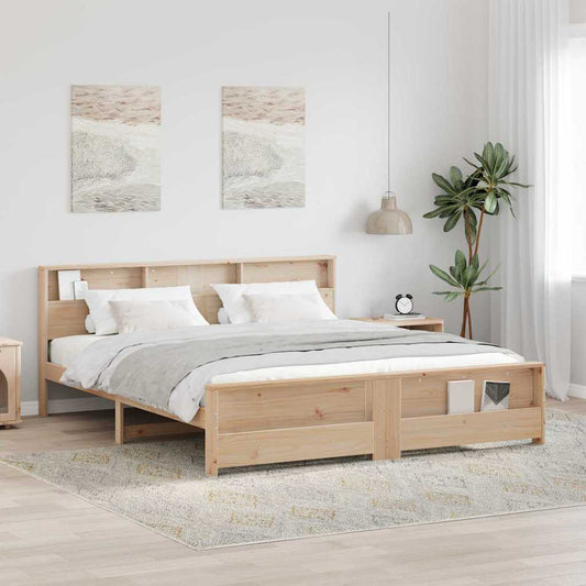Bed Frame with Shelf Brown 180 x 200 cm Solid Pine Wood